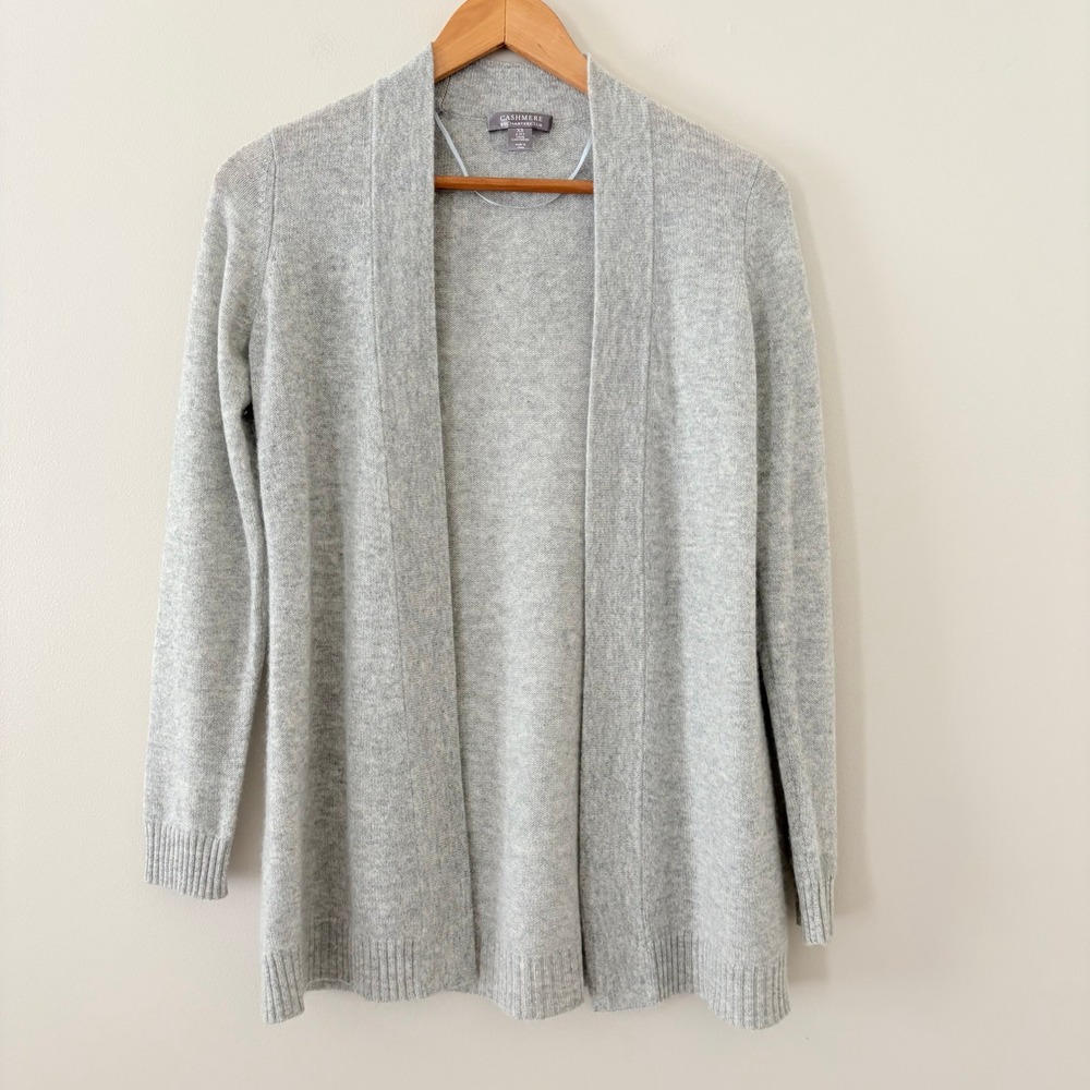Charter Club Cardigan XS Grey Cashmere Open Front Long Sleeve Sweater